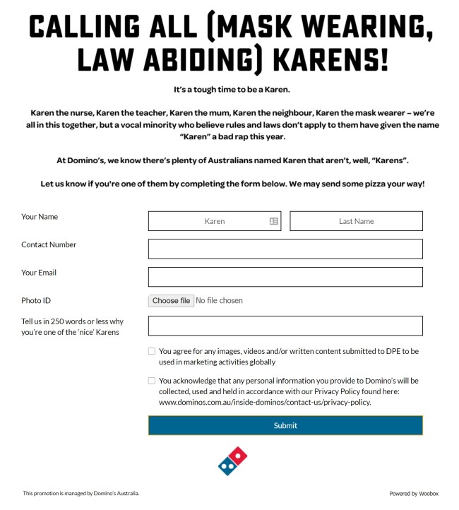 dominos cancels nice karens pizza promo