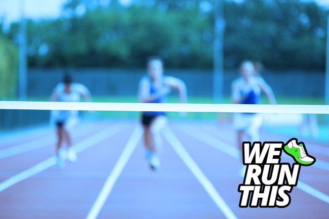 Athletes running towards f