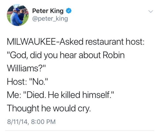peter king robin williams death tweet