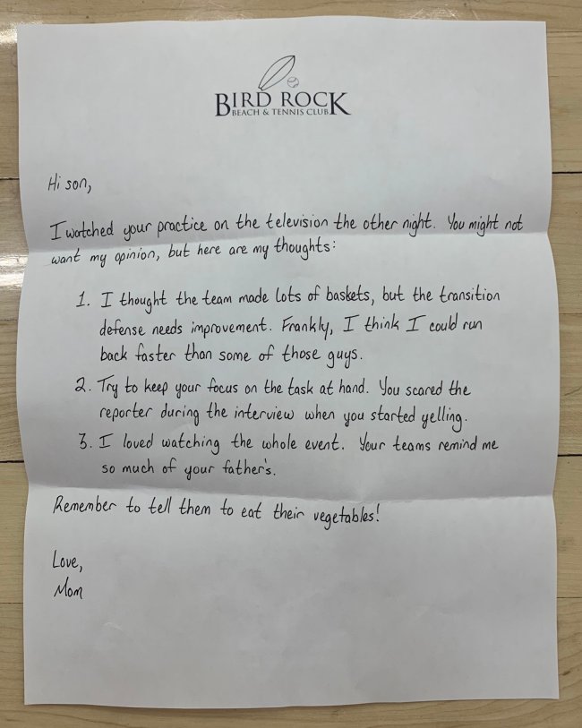 Eric Musselman Arkansas Mom Note