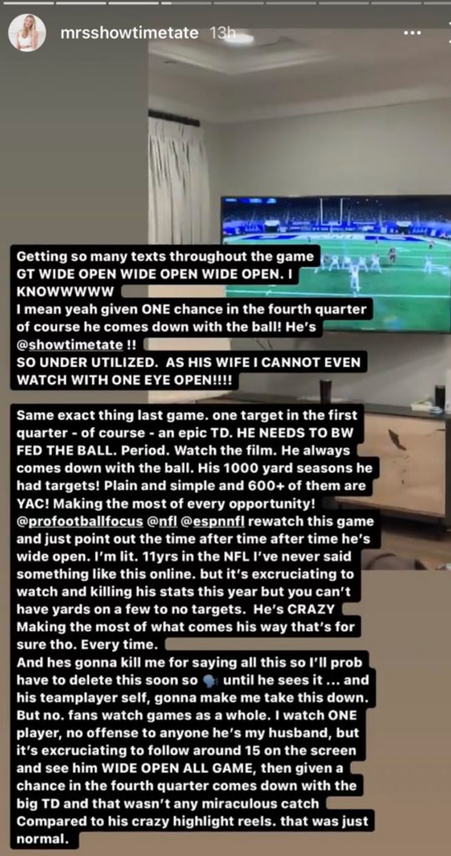 Golden Tate Wife Elise Rips Giants For Not Throwing Him The Ball Enough