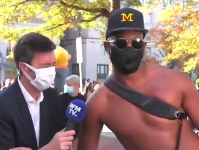 Shirtless Man French Broadcast