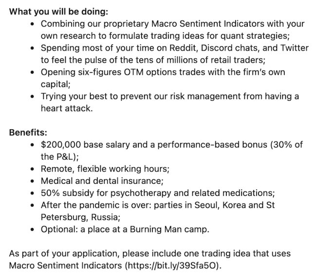 hedge fund wall street bets job