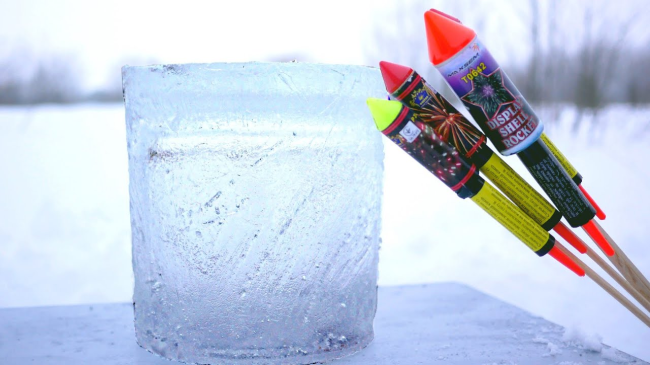 Guys Put Fireworks Inside A Block Of Ice Blow It Up In Slow Motion