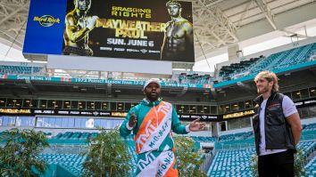 Things Get Awkward After Logan Paul Brings Up Floyd Mayweather’s History Of Domestic Violence During Press Conference