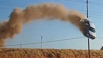Dashcam Captures Insane Footage Of Car FLYING Over Highway, Just Missing Power Lines Before Crash Landing