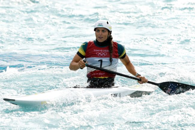 TOKYO, JAPAN - JULY 29: Jessica Fox of Team Australia reacts after her run in the Women's Canoe Slalom Final on day six of the Tokyo 2020 Olympic Games at Kasai Canoe Slalom Centre on July 29, 2021 in Tokyo, Japan. (Photo by Adam Pretty/Getty Images)