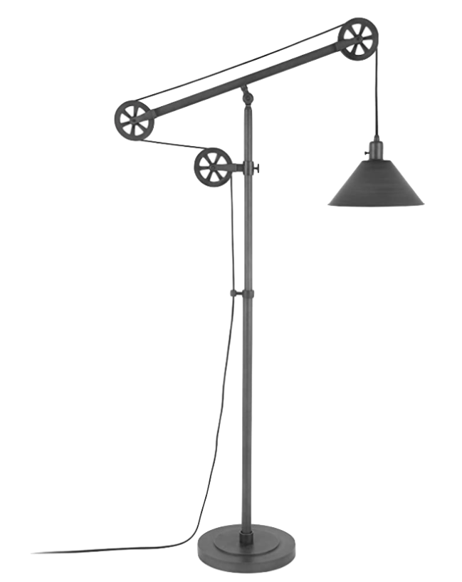 Henn&Hart Modern Industrial Pulley System Aged Steel Floor Lamp
