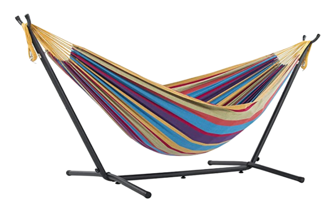 Vivere Double Cotton Hammock with Space Saving Steel Stand
