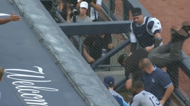 Angel Hernandez Dugout Fall Gio Urshela Catch
