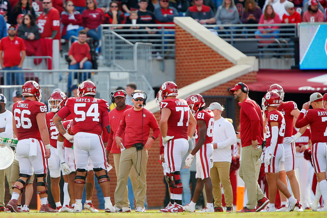 Lincoln Riley Oklahoma Players Meeting USC Announcement Team