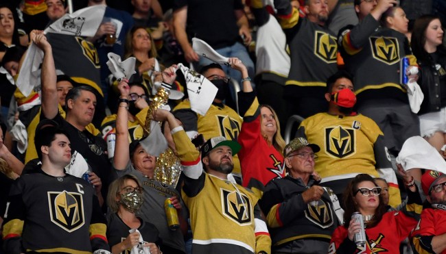 NHL fan uses fake leg fight vegas