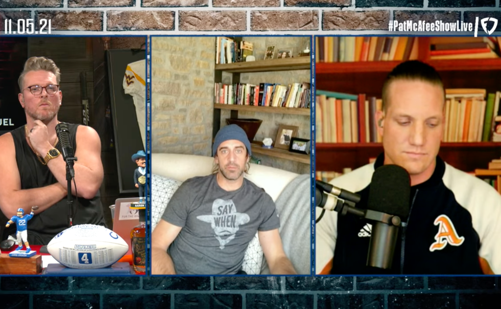Pat McAfee laughs at Aaron Rodgers bringing up Joe Rogan