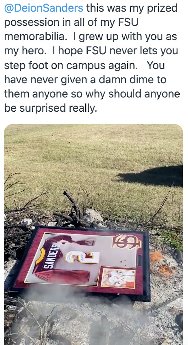 FSU Fan Burns Deion Sanders Jersey