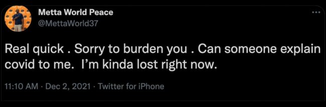 Metta World Peace explain covid tweet