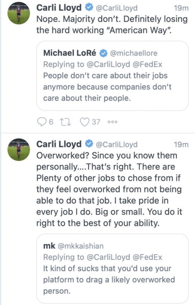 Carli Lloyd FedEx tweets