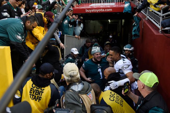 WATCH: FedEx Field Railing Collapses, Fans Nearly Crush Jalen Hurts