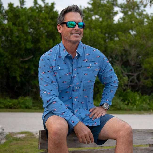 Red White And Blue Water Long Sleeve Woven