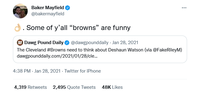 One Of Baker Mayfield's Old Tweets About Deshaun Watson Is Going Viral