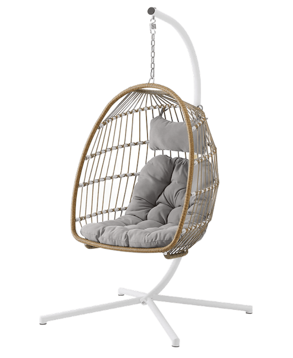 Walker Edison Carmel Modern Rattan Hanging Egg Swing Chair with Stand