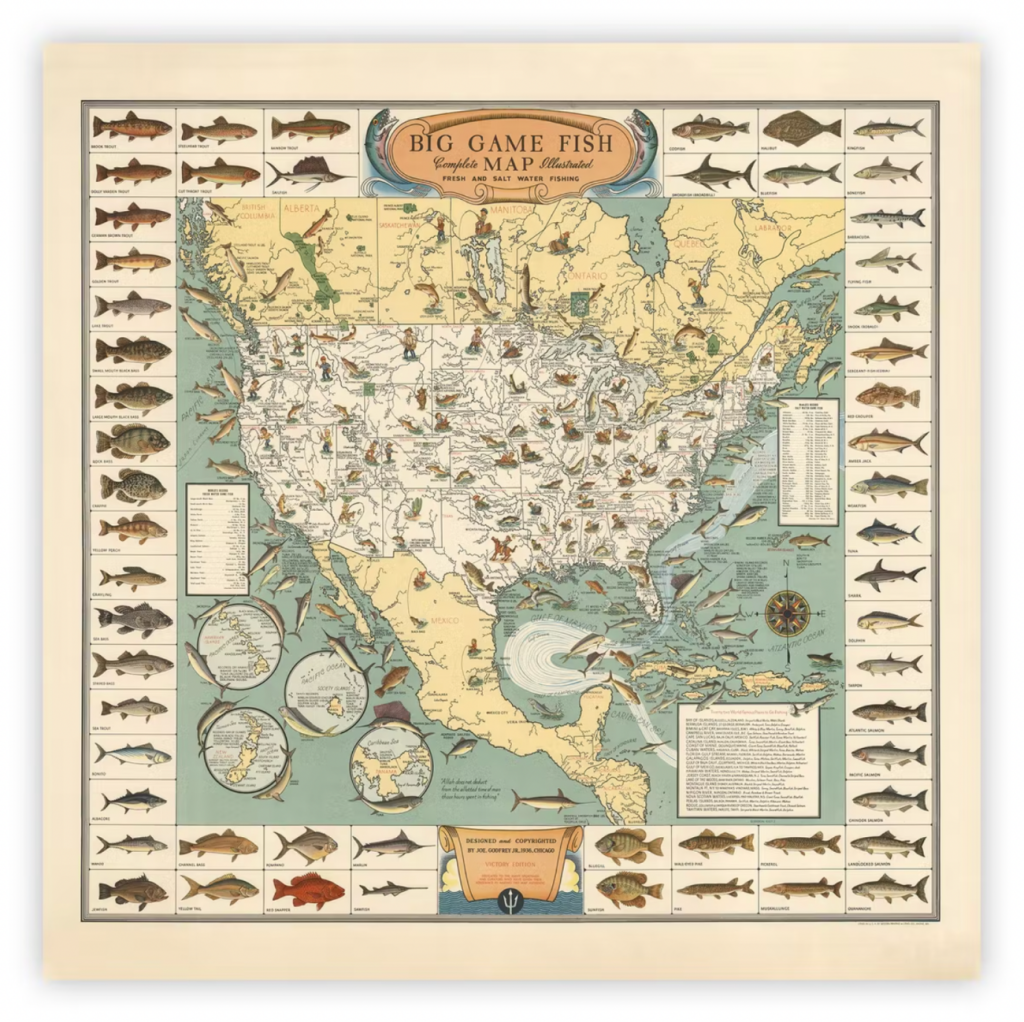 This 1936 Big Game Fish Map Is A Perfect Gift For Guys Who Love Fishing