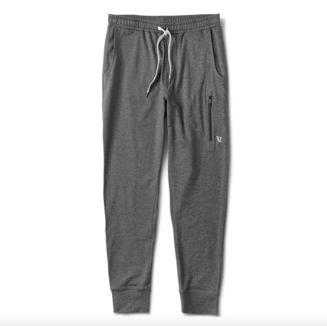 Vuori Sunday Performance Joggers in charcoal heather; shop workout gear at Huckberry