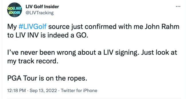 LIV Golf Insider Jon Rahm Tweet