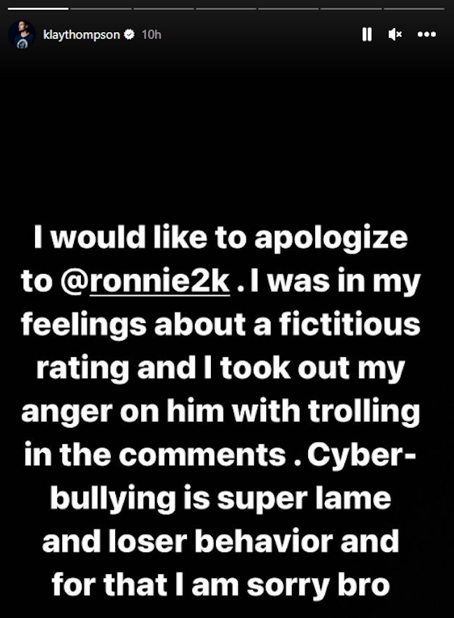 Klay Thompson Ronnie 2K apology