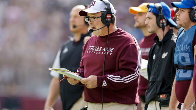 Jimbo Fisher calls a play from the sidelines.