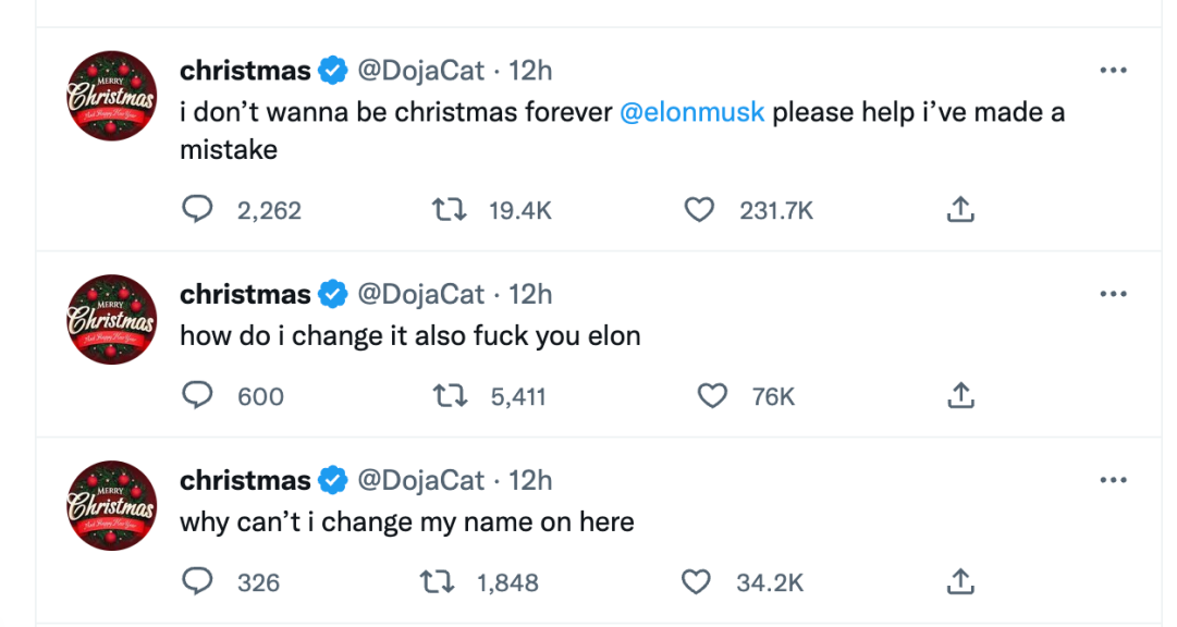 Doja Cat Twitter name change fail
