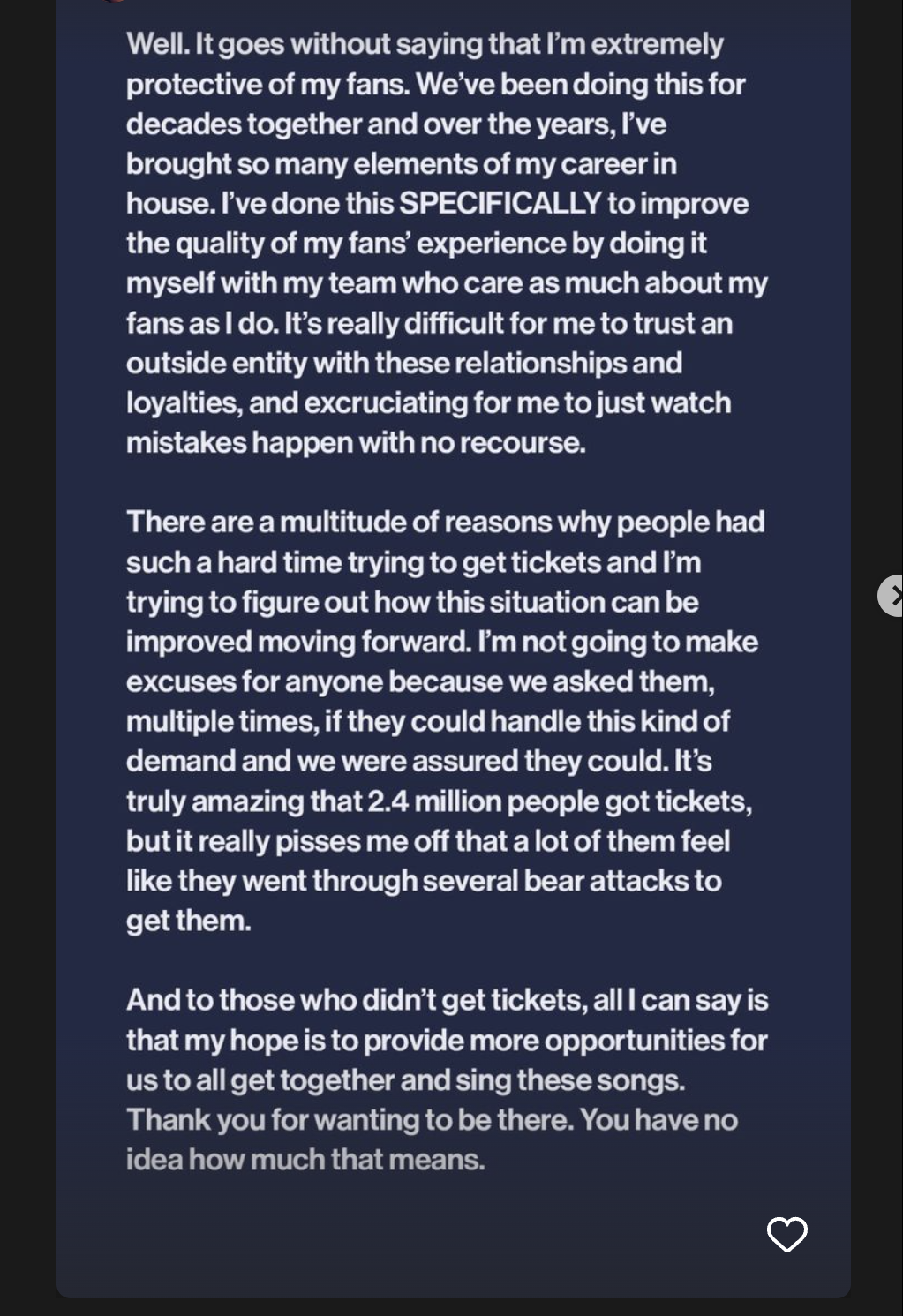 Taylor Swift Ticketmaster statement