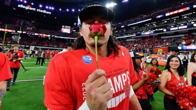 Cameron Rising celebrating Utah's win