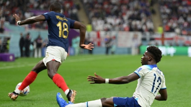 England's Bukayo Saka after being fouled