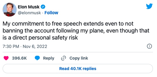 musk tweet about elonjet account