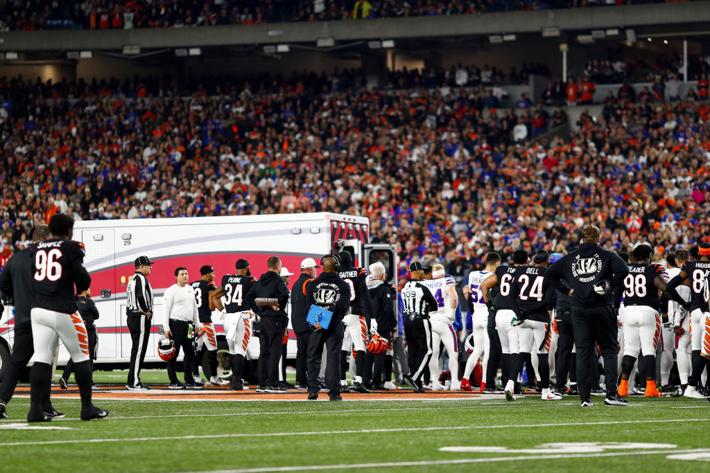 Damar Hamlin being taking away by ambulance