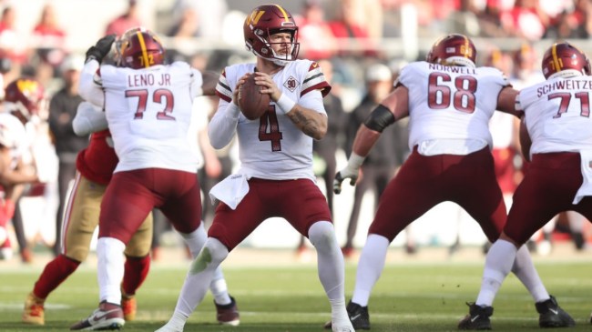 Taylor Heinicke in the pocket for the Washington Commanders