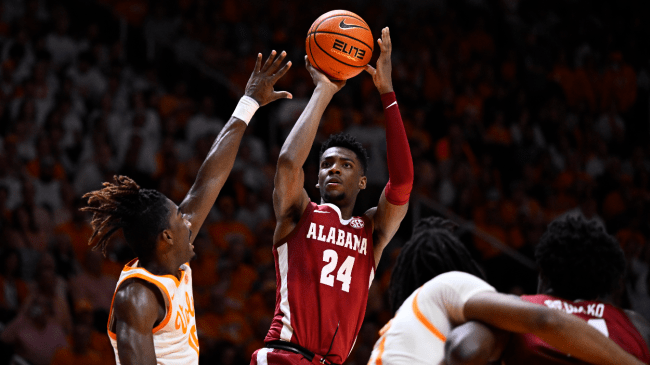 Brandon Miller shoots a jumper.