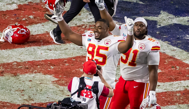 chris jones celebrates super bowl roger goodell