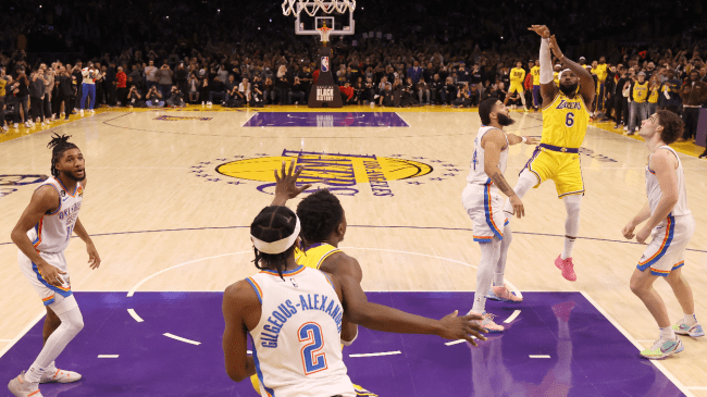 Thomas Bryant calls for the ball on LeBron James's record-setting shot.