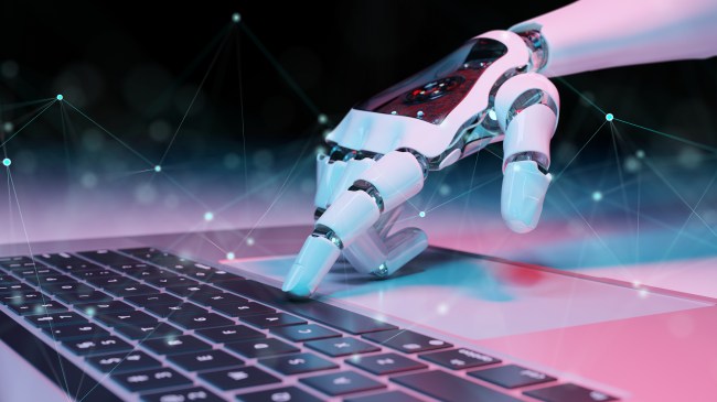 robot typing on keyboard