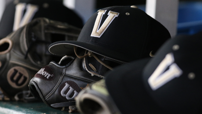 Hats and gloves of Vanderbilt baseball players.