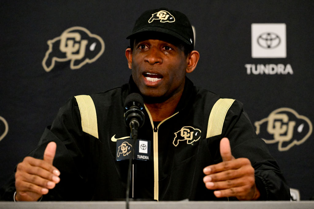 Deion Sanders at a press conference