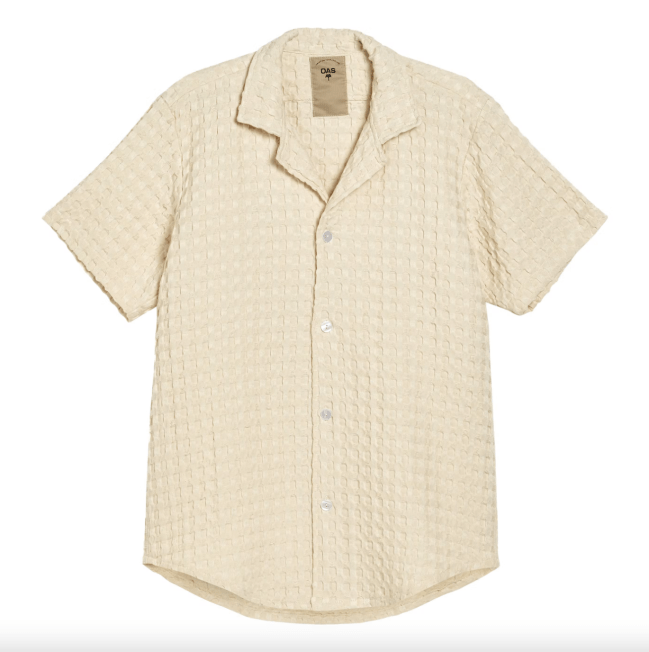 OAS Ecru Short Sleeve Waffle Shirt; shop summer apparel and beachwear