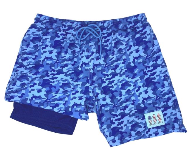 Tropical Bros Ultimate Swim Shorts in Blue Camo decal