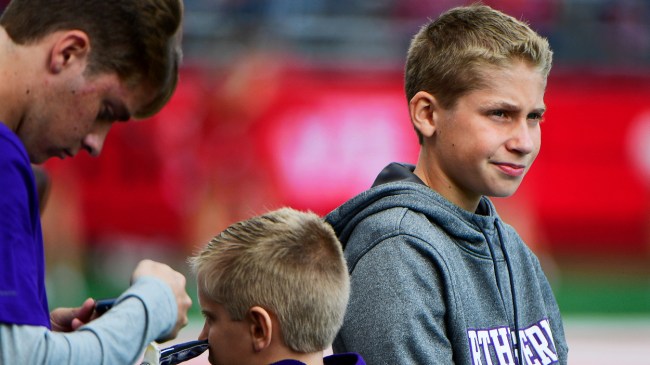 John Phillips dons a Northwestern sweatshirt.