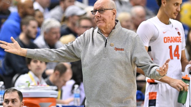 Jim Boeheim questions a call.