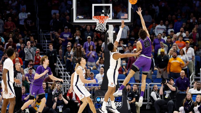 Furman shoots a shot vs. Virginia in the NCAA Tournament.