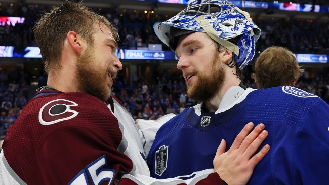 Darcy Kuemper and Andrei Vasilevskiy in the handshake line