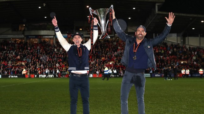 Wrexham owners Rob McElhenney and Ryan Reynolds celebrate