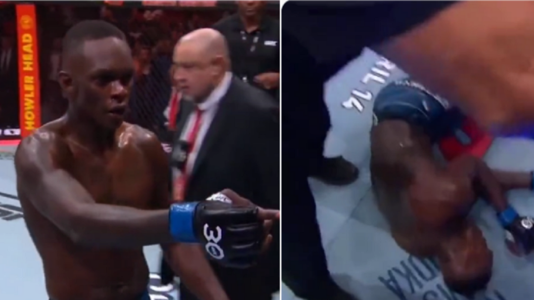Israel Adesanya pointing at Pereira's son 